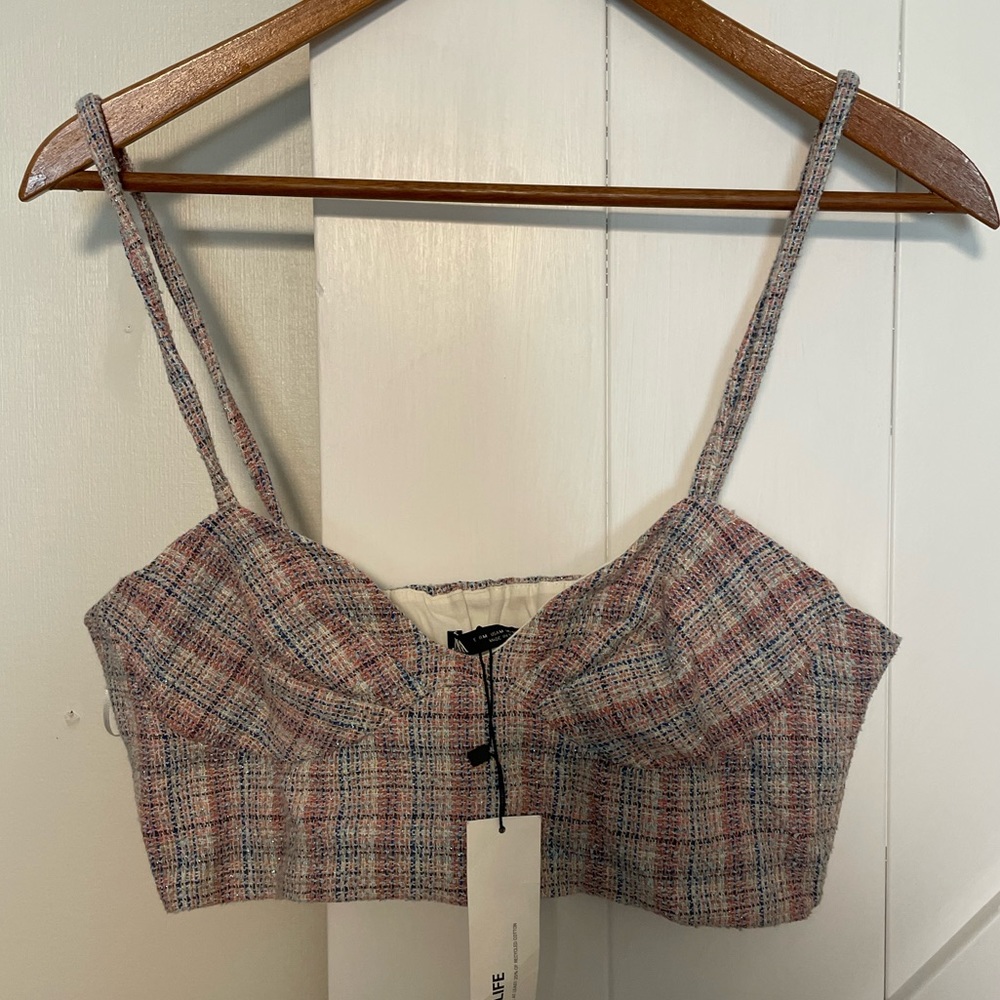Zara Metallic Tweed Corset Bra Top / Crop Top Size Medium New with Tags Size M - Picture 4 of 13